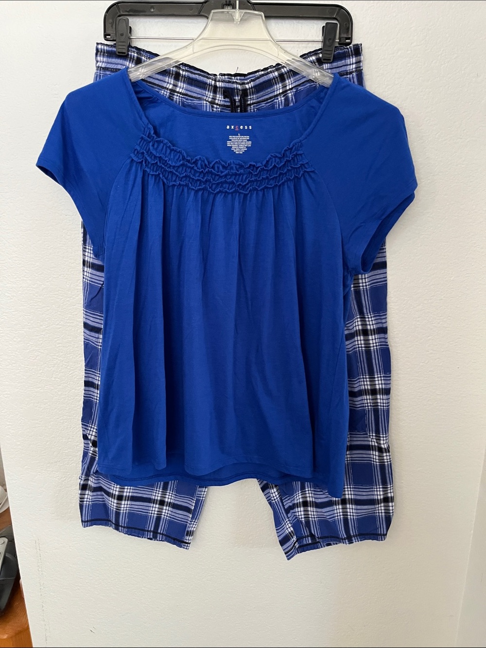 Axcess Royal Blue Short Sleeve Top and Plaid Lounge/Sleep Pants Set